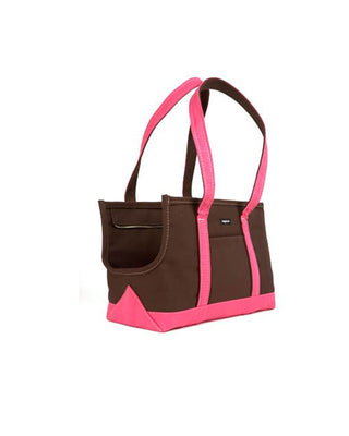 boat canvas zipper tote in brown and hot pink
