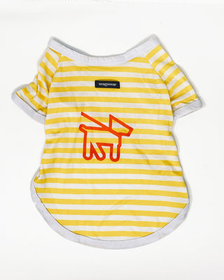 yellow stripe dog t-shirt with dog logo