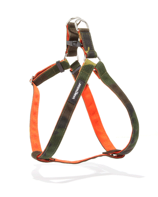 cordura stepin harness in camouflage and orange