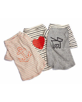 nautical stripe t-shirt featuring anchor, dog, and heart designs