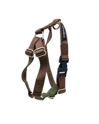 contrast nylon harness in brown and olive