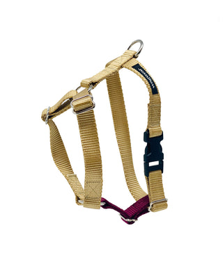 contrast nylon harness in burgundy and tan