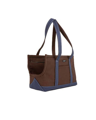 boat canvas zipper tote in brown and navy