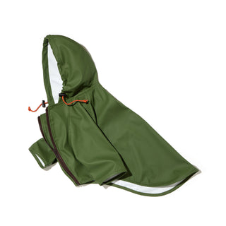 PU Rainbreaker dog raincoat in Grove green with hood and sleeves