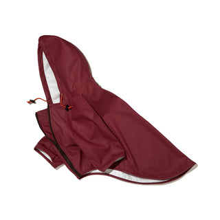 PU Rainbreaker dog raincoat in Mulberry burgundy with hood and sleeves