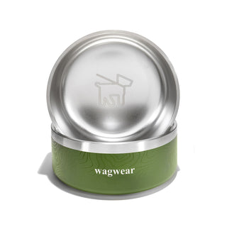 Inside of the wagwear stainless steel dog bowl showing the DOG icon