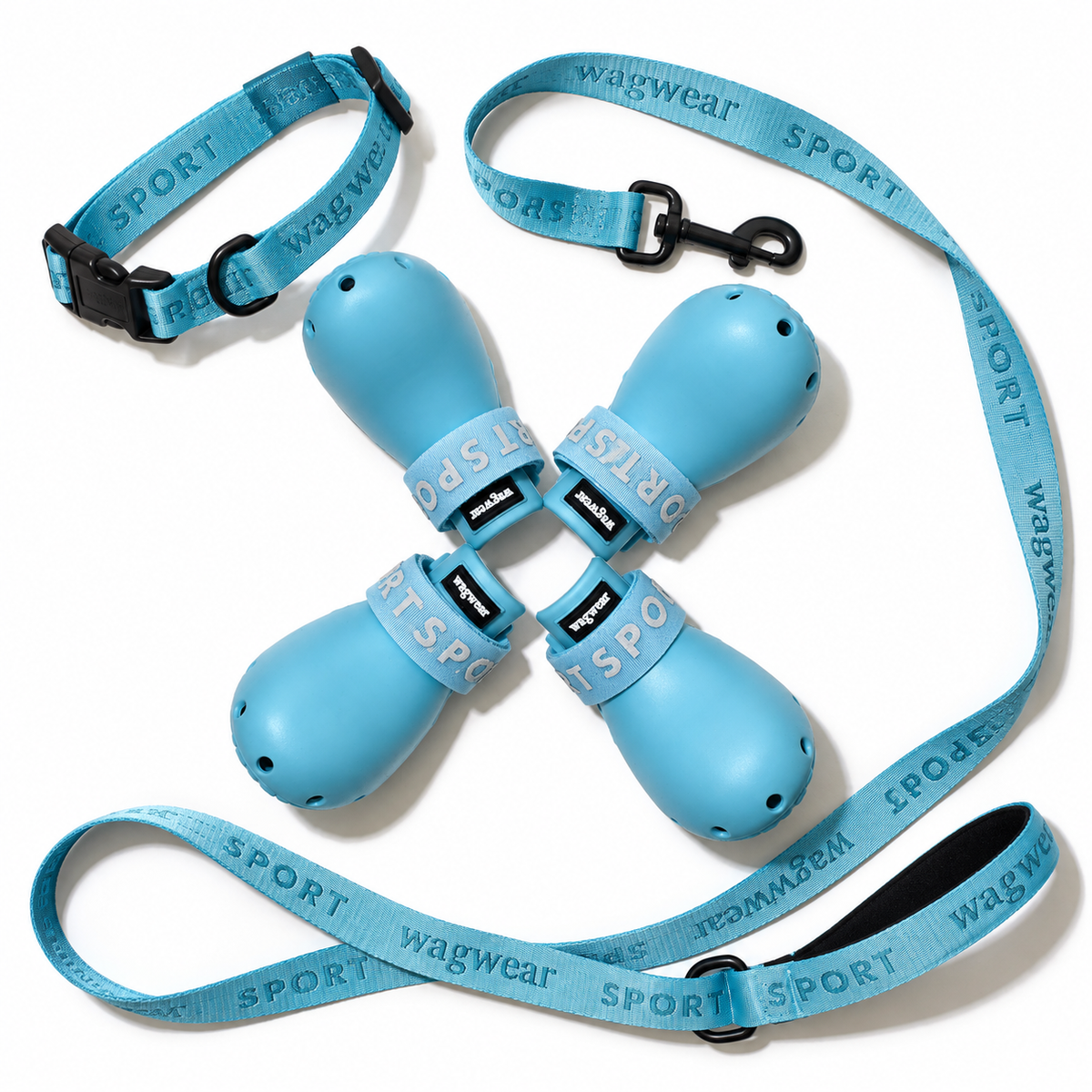 SPORT Kit: WagWellies SPORT boots, SPORT collar, and SPORT leash in Retro Blue