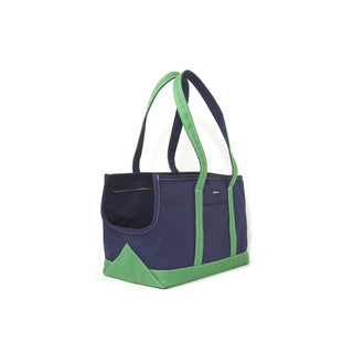 boat canvas zipper tote in navy and green