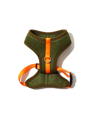 color block padded harness in green and orange