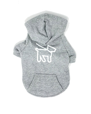 grey dog hoodie  with dog logo on front
