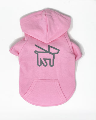 pink dog hoody with dog logo on front