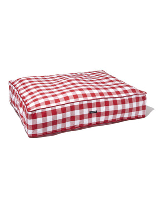 gingham check dog bed in red