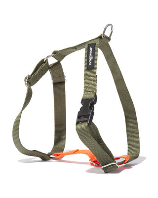 contrast nylon harness in olive and orange