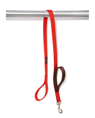 double handle leash in orange and brown