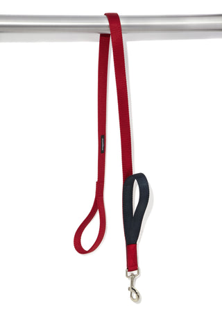 double handle leash in red and navy