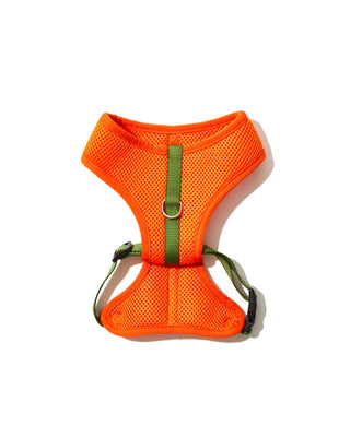 color block padded harness in orange and olive