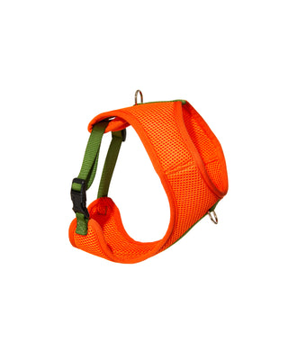 color block padded harness in orange and olive