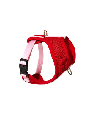 color block padded harness in red and pink