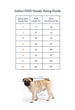 cotton dog hoody sizing guide